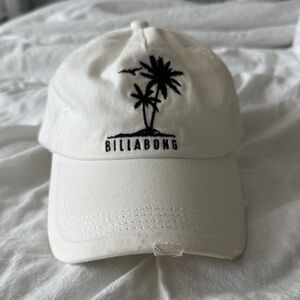 Billabong White Cap with Black Palm Tree Design